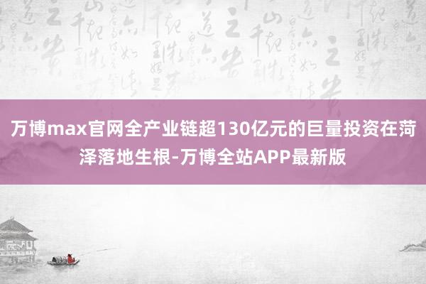万博max官网全产业链超130亿元的巨量投资在菏泽落地生根-万博全站APP最新版