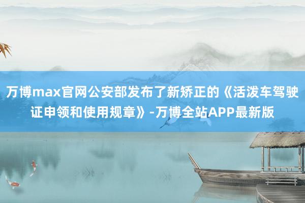 万博max官网公安部发布了新矫正的《活泼车驾驶证申领和使用规章》-万博全站APP最新版